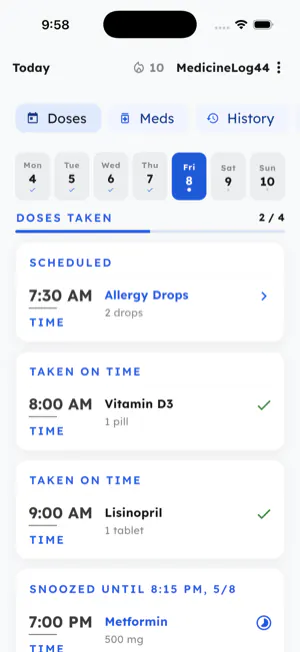 MedicineLog44 — Today's doses