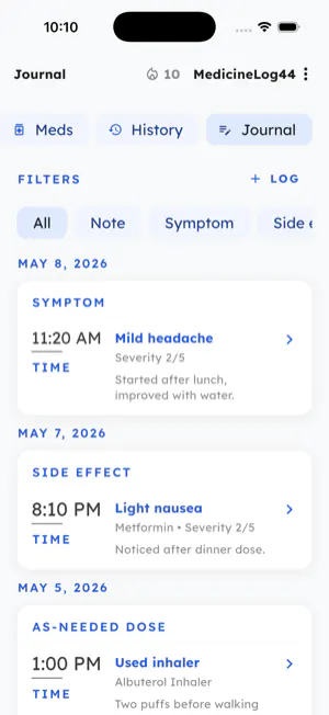 MedicineLog44 — Symptom journal